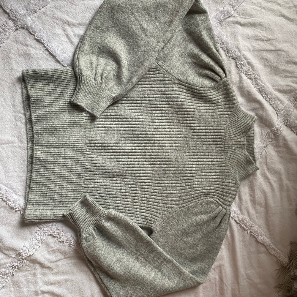 Mango Grey Mock Turtleneck Bell Sleeve